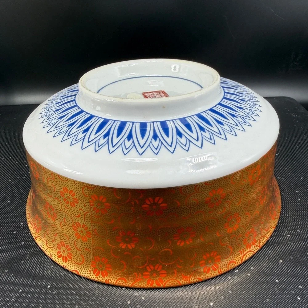 Japanese Imari‎ Porcelain Bowl Dish Gold Orange Floral Gilded Centerpiece Marked